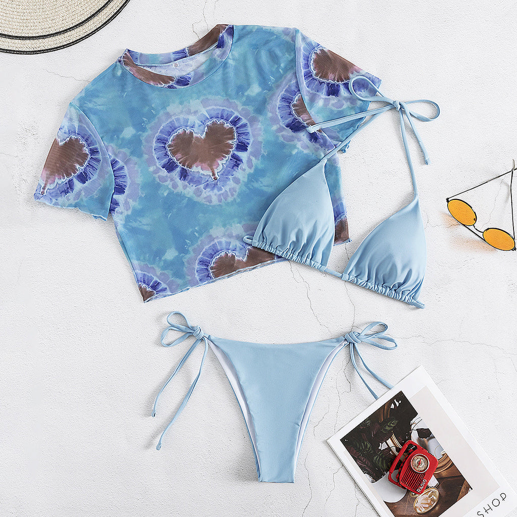 Bikini Three Piece Short Sleeve Sun Protective Blouse Bikini Swimsuit Split Swimsuit Bella Mia