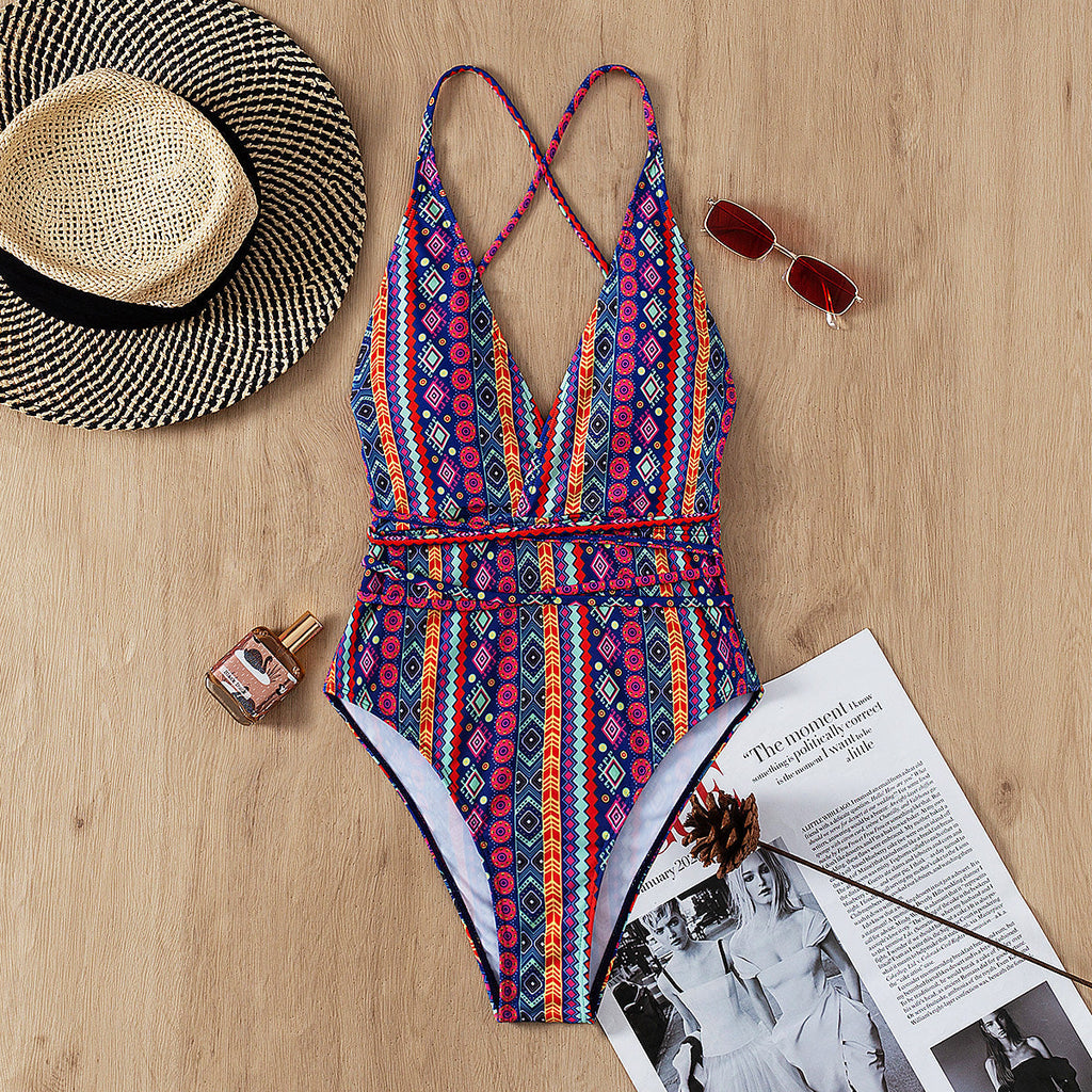 Bohemian Swimsuit Deep V Plunge Strap Sexy Backless Swimsuit Women Bella Mia