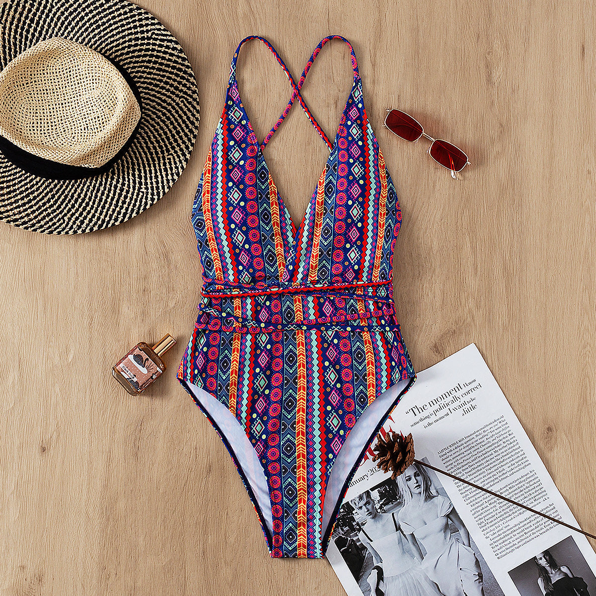 Bohemian Swimsuit Deep V Plunge Strap Sexy Backless Swimsuit Women Bella Mia