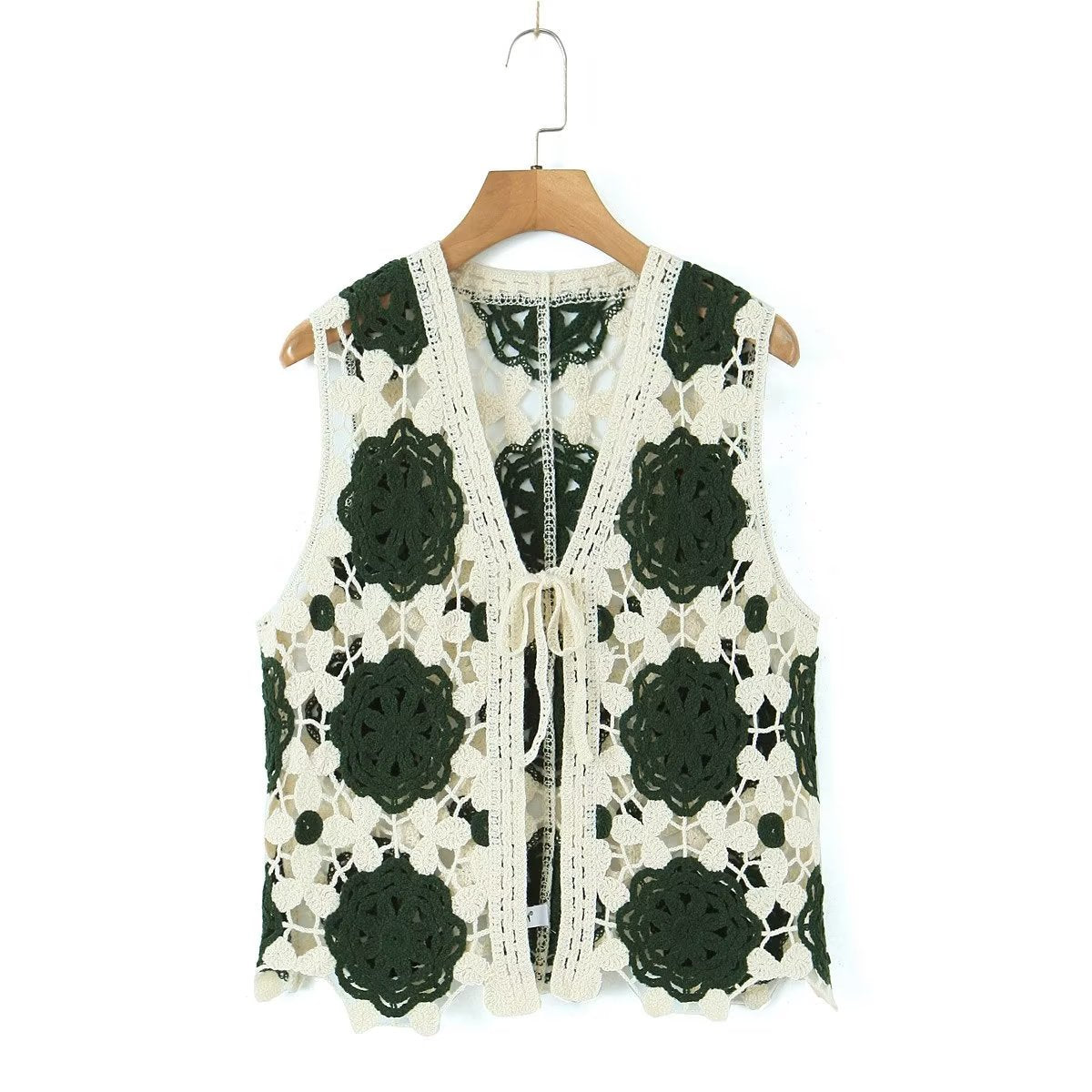 Spring Arrival Contrast Color Crocheted Top Comfort Casual Women Clothing Hong Kong Retro Hollow Out Cutout Design Vest Bella Mia