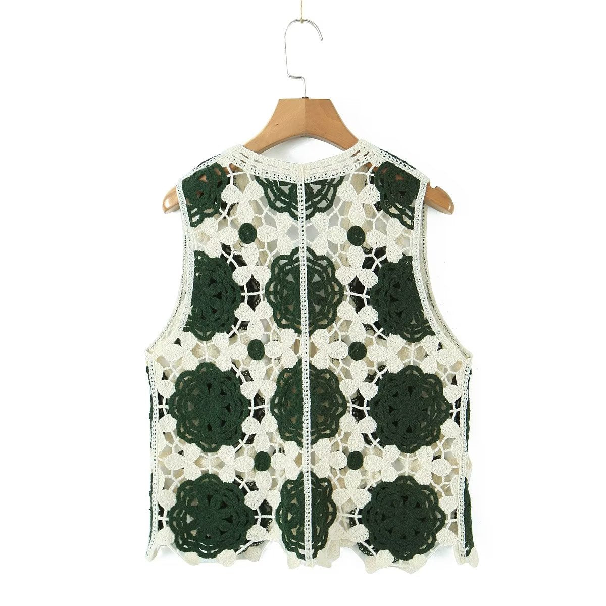 Spring Arrival Contrast Color Crocheted Top Comfort Casual Women Clothing Hong Kong Retro Hollow Out Cutout Design Vest Bella Mia