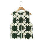 Spring Arrival Contrast Color Crocheted Top Comfort Casual Women Clothing Hong Kong Retro Hollow Out Cutout Design Vest Bella Mia