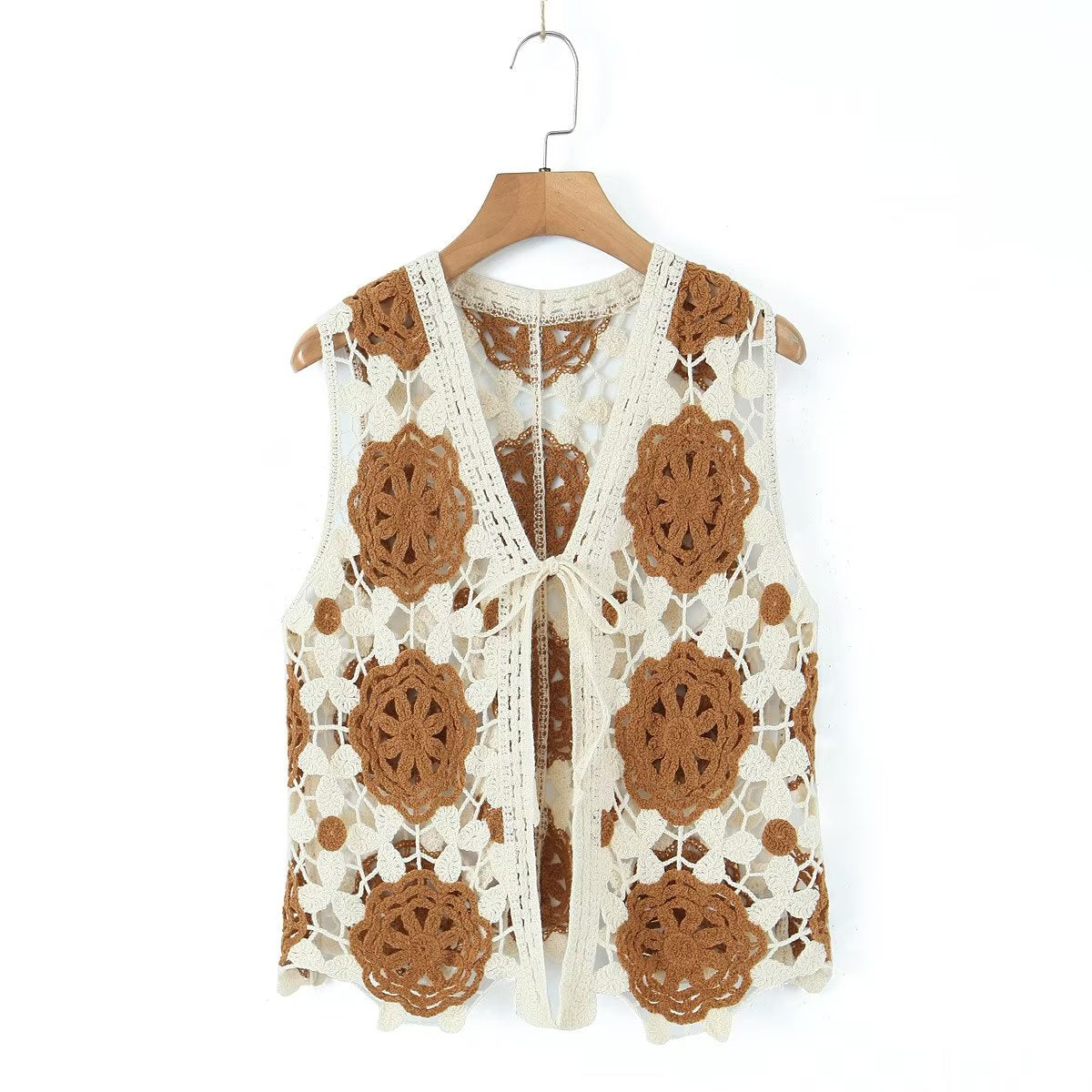 Spring Arrival Contrast Color Crocheted Top Comfort Casual Women Clothing Hong Kong Retro Hollow Out Cutout Design Vest Bella Mia