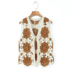 Spring Arrival Contrast Color Crocheted Top Comfort Casual Women Clothing Hong Kong Retro Hollow Out Cutout Design Vest Bella Mia