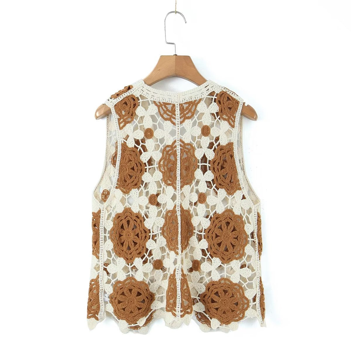 Spring Arrival Contrast Color Crocheted Top Comfort Casual Women Clothing Hong Kong Retro Hollow Out Cutout Design Vest Bella Mia