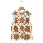 Spring Arrival Contrast Color Crocheted Top Comfort Casual Women Clothing Hong Kong Retro Hollow Out Cutout Design Vest Bella Mia