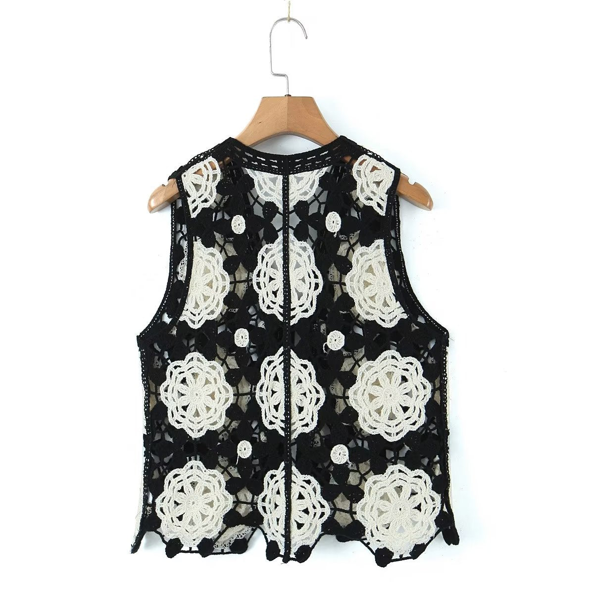 Spring Arrival Contrast Color Crocheted Top Comfort Casual Women Clothing Hong Kong Retro Hollow Out Cutout Design Vest Bella Mia