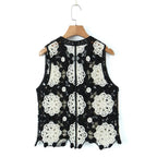 Spring Arrival Contrast Color Crocheted Top Comfort Casual Women Clothing Hong Kong Retro Hollow Out Cutout Design Vest Bella Mia