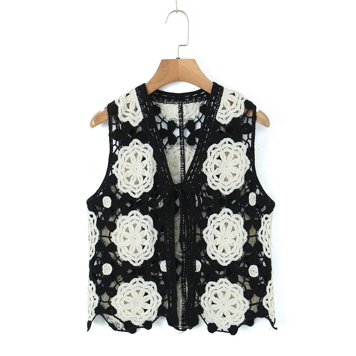 Spring Arrival Contrast Color Crocheted Top Comfort Casual Women Clothing Hong Kong Retro Hollow Out Cutout Design Vest Bella Mia
