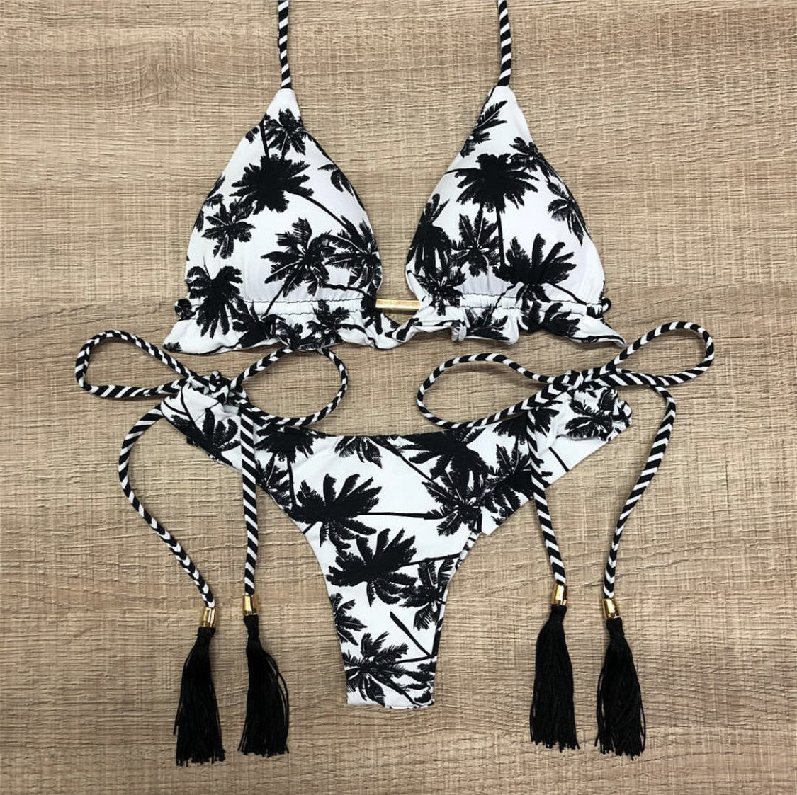 Leopard Print Bikini Solid Color Women Swimsuit Sexy Lace-up Swimwear Split Bikini Bella Mia