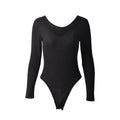 Tight Sexy Deep V neck Long Sleeve Sunken Stripe Bodysuit Autumn Winter Women Clothing Bella Mia