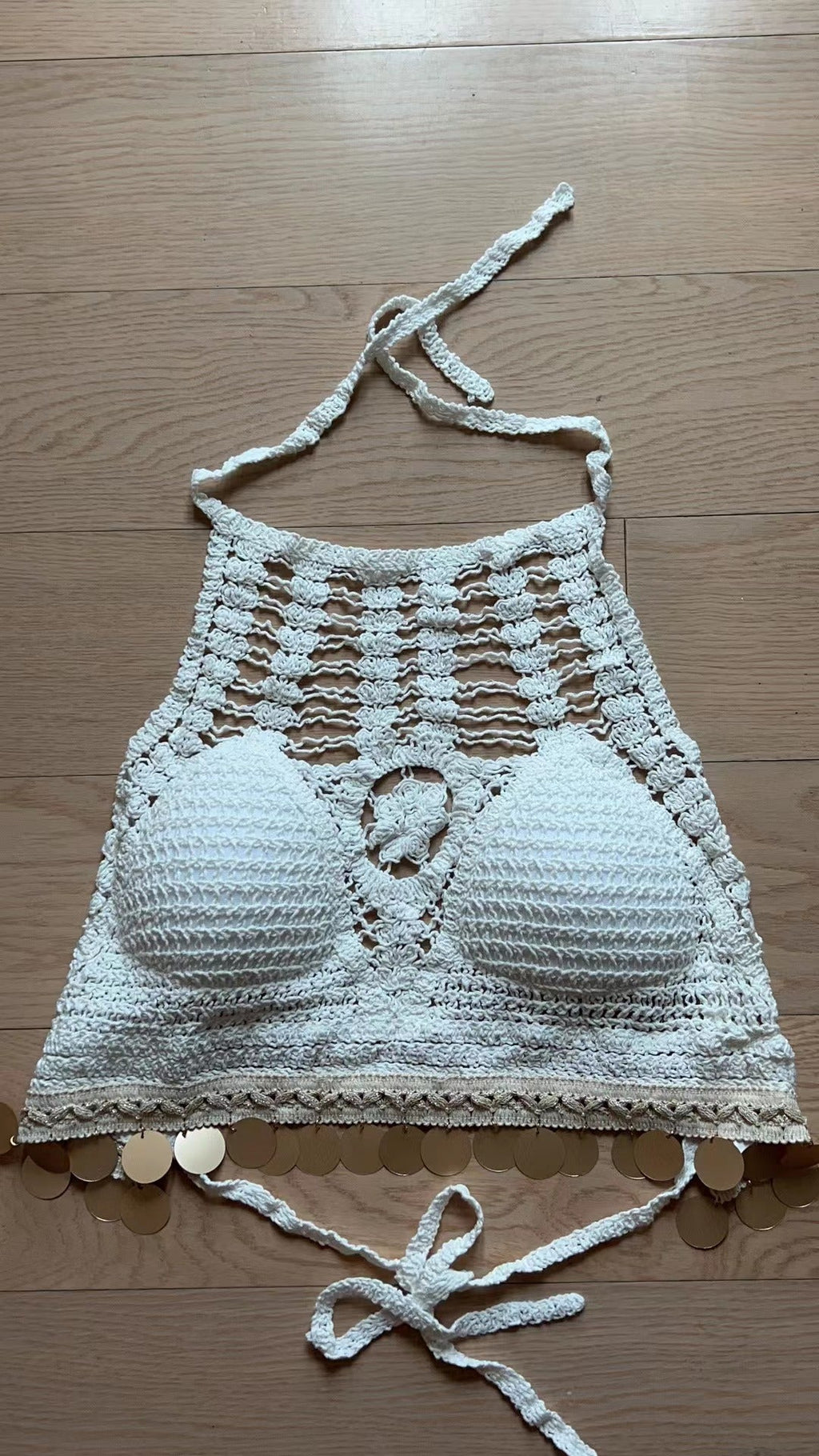 Women Summer Bright Leaf Crocheted Hollow Sling Rear Strap Top Crochet hook Bella Mia
