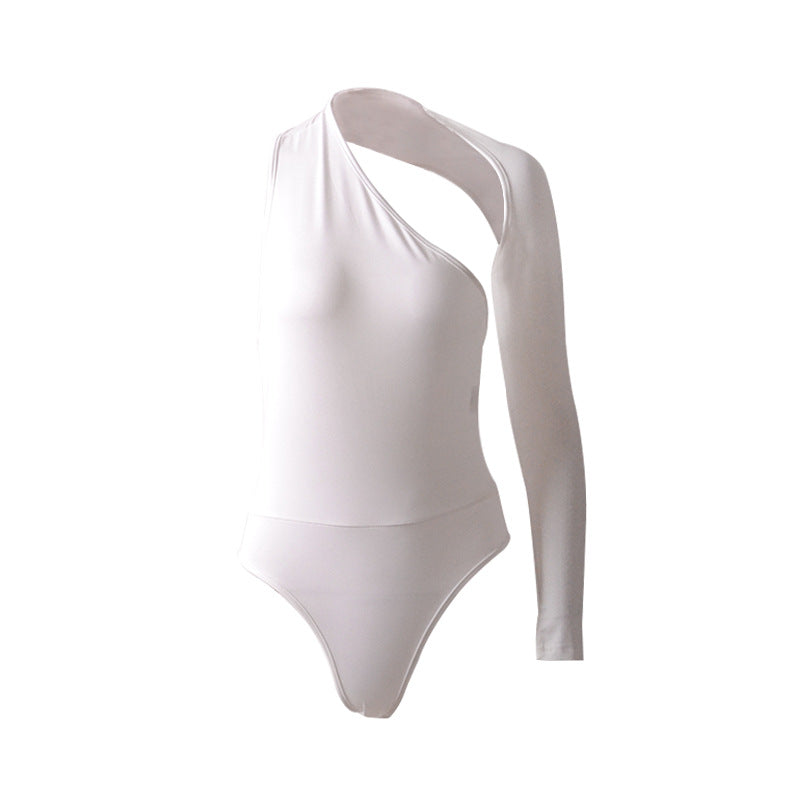 Autumn Winter Sexy One-Shoulder Tight Bodysuit Street Milk Silk Bottoming Top Women Bella Mia