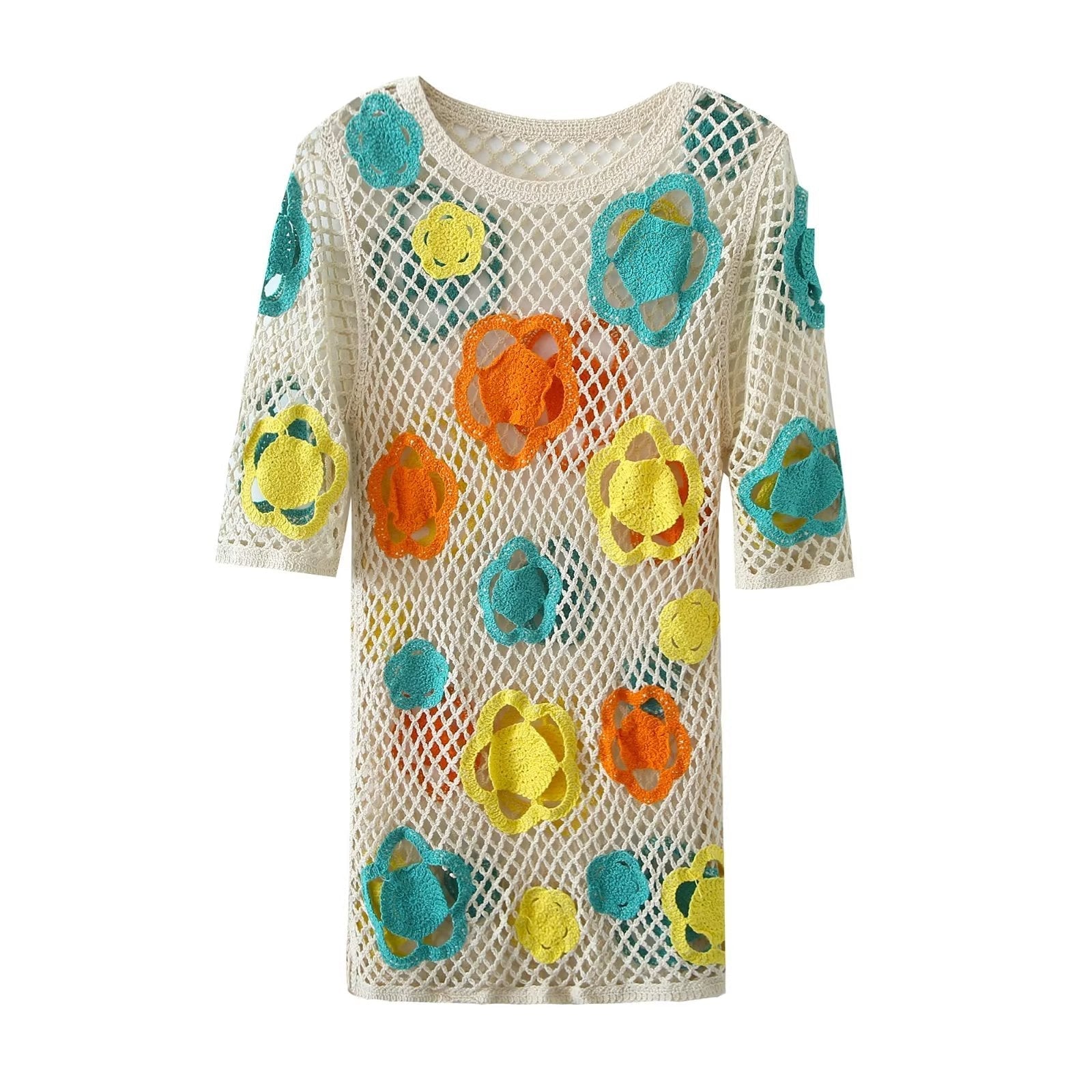 Summer Women Large Mesh Crochet Color Short Dress Mini Dress Bella Mia