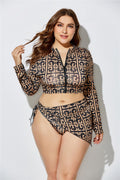 Plus Size Swimsuit Sexy Printed Bikini Split Swimsuit Headband Tie Waist Triangular Binder Three-Piece Suit