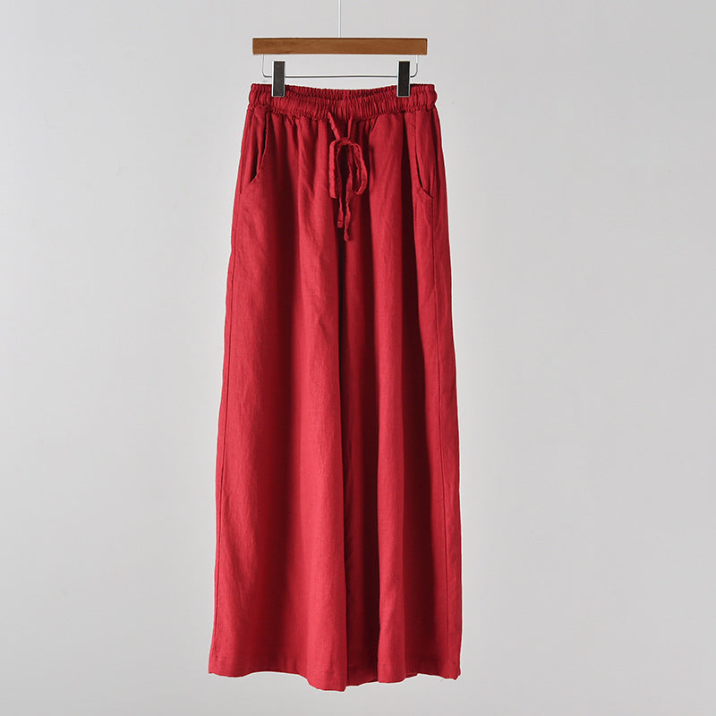 Spring Summer Cotton Linen Women Artistic Stone Washed Women Yoga Pants Linen Casual Wide Leg Pants Bella Mia