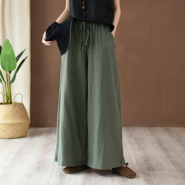 Spring Summer Cotton Linen Women Artistic Stone Washed Women Yoga Pants Linen Casual Wide Leg Pants Bella Mia