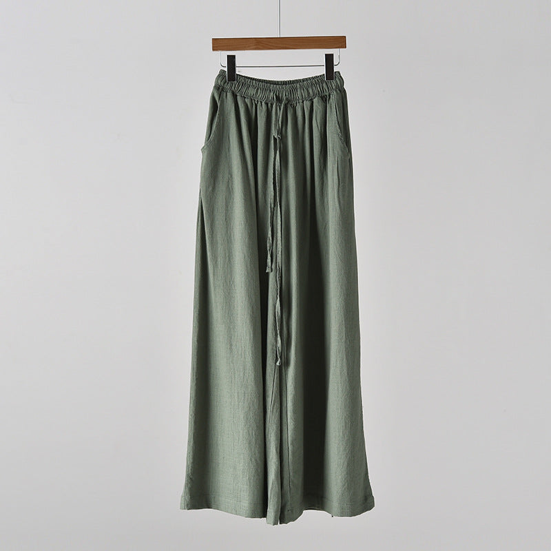 Spring Summer Cotton Linen Women Artistic Stone Washed Women Yoga Pants Linen Casual Wide Leg Pants Bella Mia