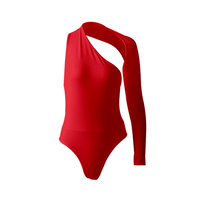 Autumn Winter Sexy One-Shoulder Tight Bodysuit Street Milk Silk Bottoming Top Women Bella Mia