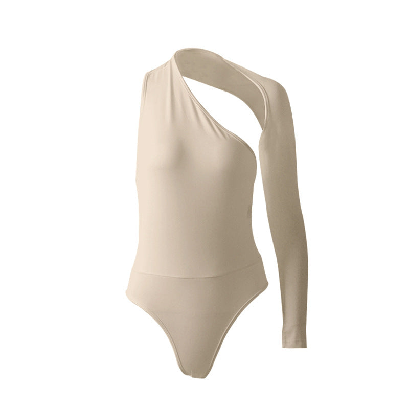 Autumn Winter Sexy One-Shoulder Tight Bodysuit Street Milk Silk Bottoming Top Women Bella Mia