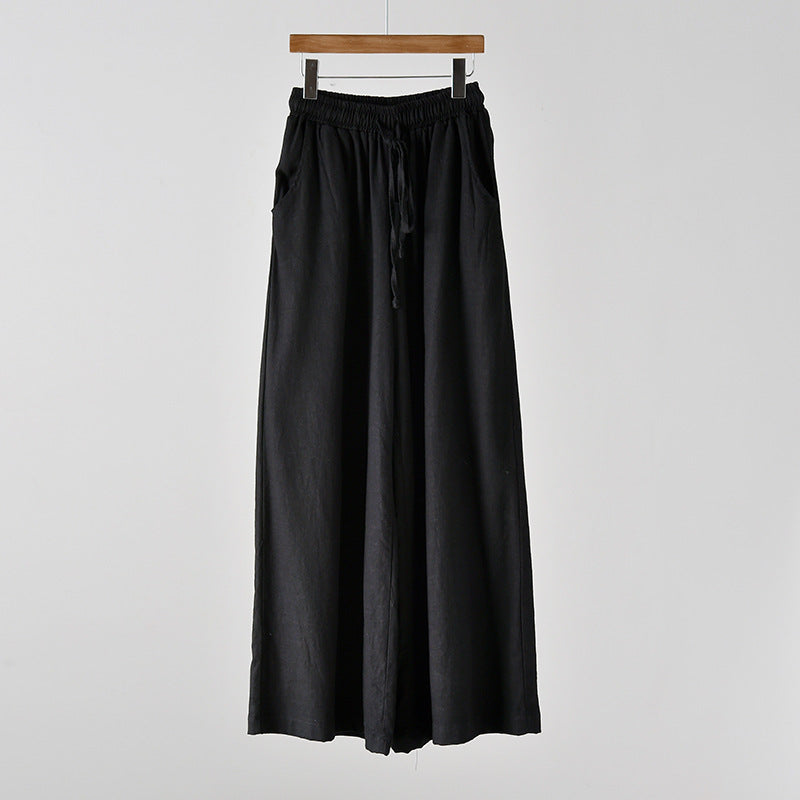 Spring Summer Cotton Linen Women Artistic Stone Washed Women Yoga Pants Linen Casual Wide Leg Pants Bella Mia