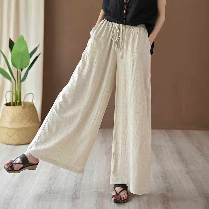 Spring Summer Cotton Linen Women Artistic Stone Washed Women Yoga Pants Linen Casual Wide Leg Pants Bella Mia