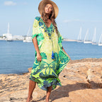 Rayon Positioning Printing Bikini Cover Up Robe Vacation Beach Dress Swimsuit Blouse Women Bella Mia