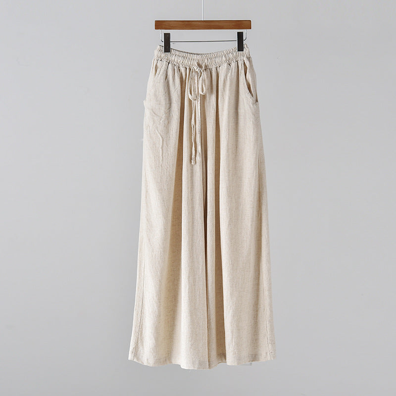 Spring Summer Cotton Linen Women Artistic Stone Washed Women Yoga Pants Linen Casual Wide Leg Pants Bella Mia
