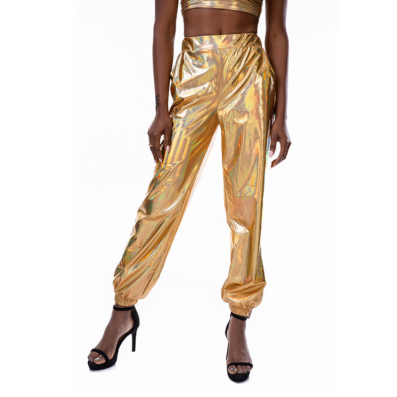 Casual Sports Street Hip Hop Party Shiny Colorful Trousers Hologram Laser Loose Women Pants Bella Mia