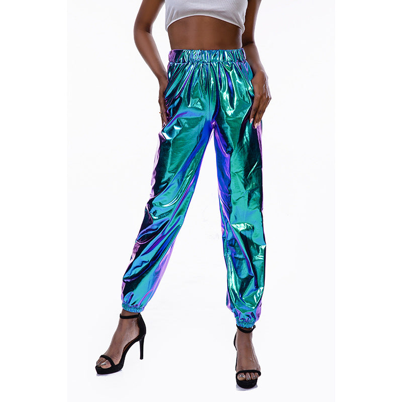 Casual Sports Street Hip Hop Party Shiny Colorful Trousers Hologram Laser Loose Women Pants Bella Mia
