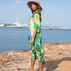 Rayon Positioning Printing Bikini Cover Up Robe Vacation Beach Dress Swimsuit Blouse Women Bella Mia