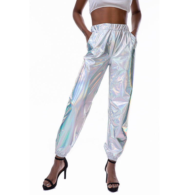 Casual Sports Street Hip Hop Party Shiny Colorful Trousers Hologram Laser Loose Women Pants Bella Mia
