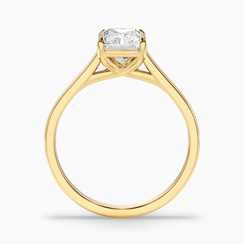Alia 2.5 Carat Radiant Cut Solitaire Moissanite Engagement Ring in 18k Yellow Gold