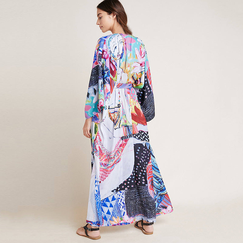 Rayon Printed Mid Length Beach Sun Protection Cardigan Beach Cover Up Swimsuit Outwear Shawl Bella Mia