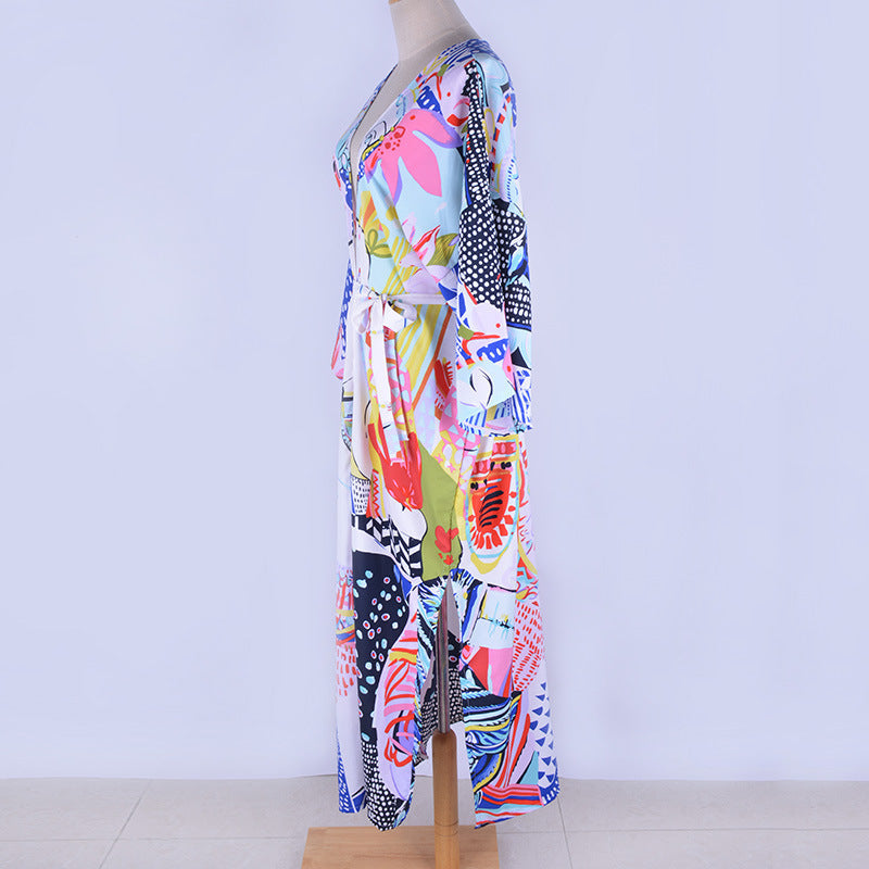 Rayon Printed Mid Length Beach Sun Protection Cardigan Beach Cover Up Swimsuit Outwear Shawl Bella Mia