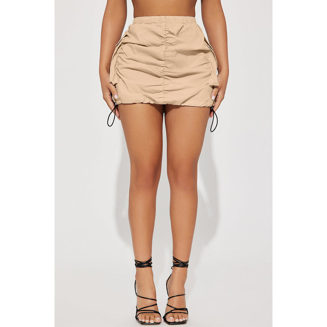Women Clothing Solid Color Pleating Rubber Band Spring Fastener Sports Organ Pocket Skirt Bella Mia