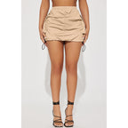 Women Clothing Solid Color Pleating Rubber Band Spring Fastener Sports Organ Pocket Skirt Bella Mia