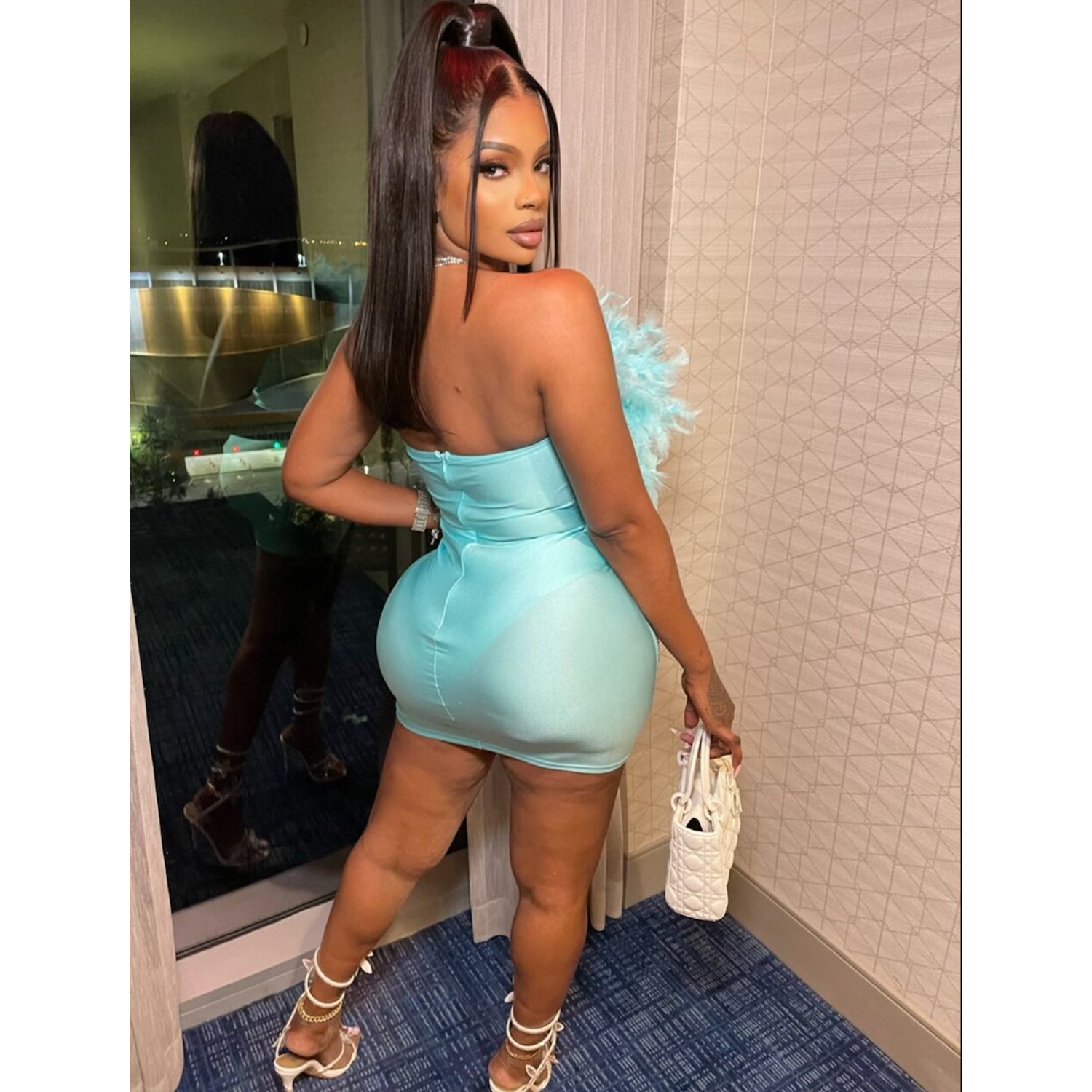 Summer Women Clothing Sexy Feather Mesh Drilling Chest Wrapped Dress Women Bella Mia