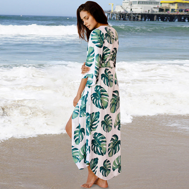 Rayon Japanese Banana Leaf Loose Sunscreen Clothes Beach Cover-up Bikini Jacket Swimsuit Outwear Women Cardigan Bella Mia
