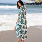 Rayon Japanese Banana Leaf Loose Sunscreen Clothes Beach Cover-up Bikini Jacket Swimsuit Outwear Women Cardigan Bella Mia