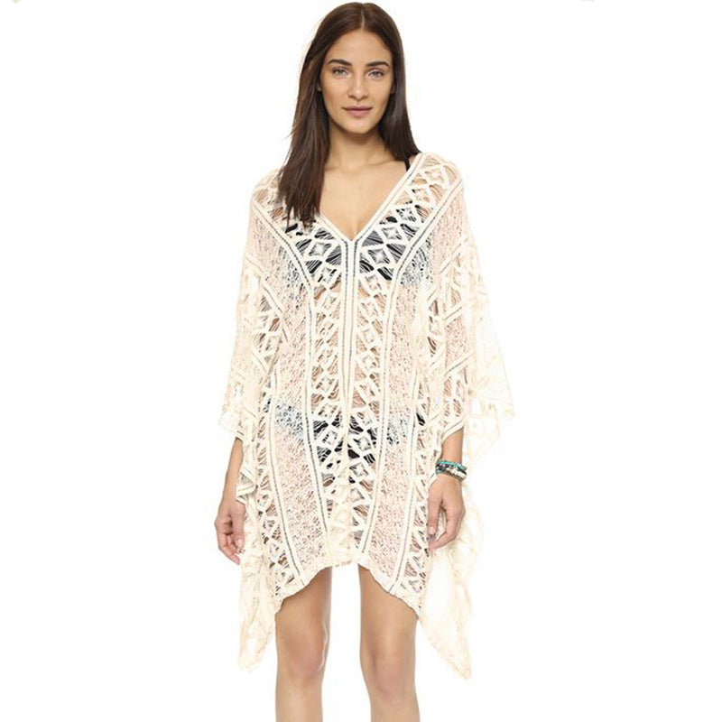 Cotton Hollow Out Cutout Sweater Spring Vacation Loose Bikini Cover Up Swimsuit Blouse Beach Sun Protection Clothing Crochet hook Bella Mia