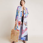 Rayon Printed Mid Length Beach Sun Protection Cardigan Beach Cover Up Swimsuit Outwear Shawl Bella Mia
