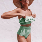 Women Seperated Swimwear Irregular Asymmetric Striped Flounce High Waist Bikini Swimsuit Bella Mia