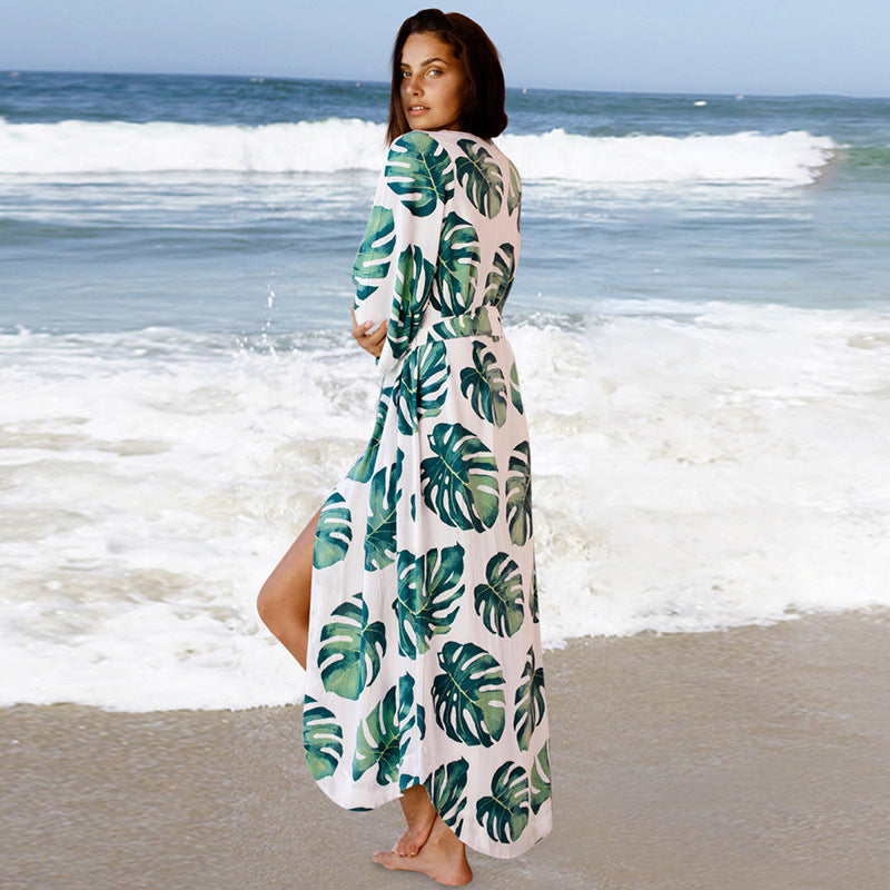 Rayon Japanese Banana Leaf Loose Sunscreen Clothes Beach Cover-up Bikini Jacket Swimsuit Outwear Women Cardigan Bella Mia