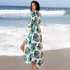 Rayon Japanese Banana Leaf Loose Sunscreen Clothes Beach Cover-up Bikini Jacket Swimsuit Outwear Women Cardigan Bella Mia