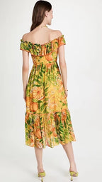 Women Clothing French High Waist Slimming Two Way Lace Chiffon Printed Dress Bella Mia