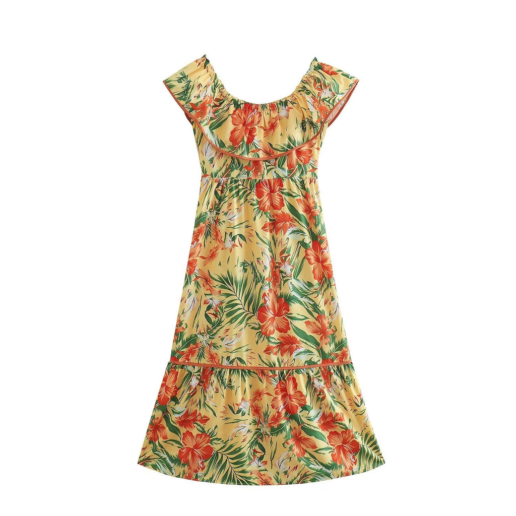 Women Clothing French High Waist Slimming Two Way Lace Chiffon Printed Dress Bella Mia