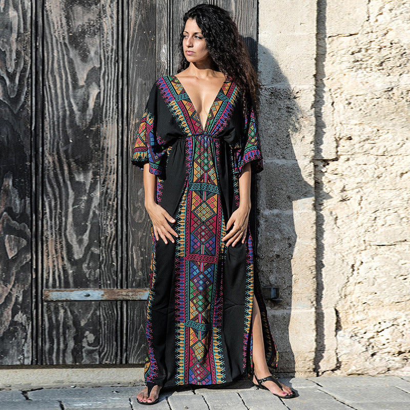 Rayon Deep V Plunge neck Loose Sun Protection Clothing Women Vacation Clothes Beach Cover Up Beach Jacket Bella Mia