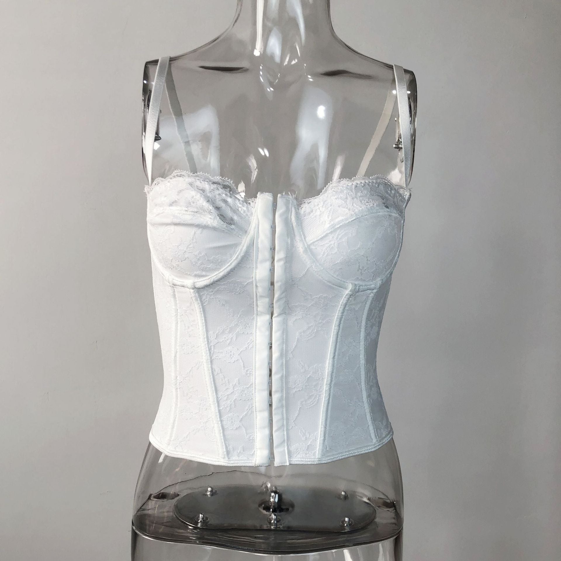 Women Clothing Sexy Solid Color Lace Sling Boning Corset Steel Ring Wrapped Chest Breasted Backless Vest Bella Mia