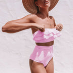 Women Seperated Swimwear Irregular Asymmetric Striped Flounce High Waist Bikini Swimsuit Bella Mia